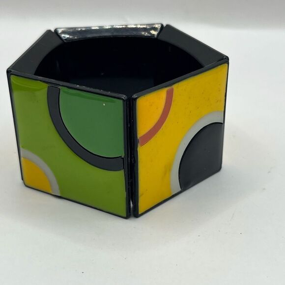 Colorful Geometric Lucite Bracelet and Orange Bead pierced earrings. - Picture 6 of 11